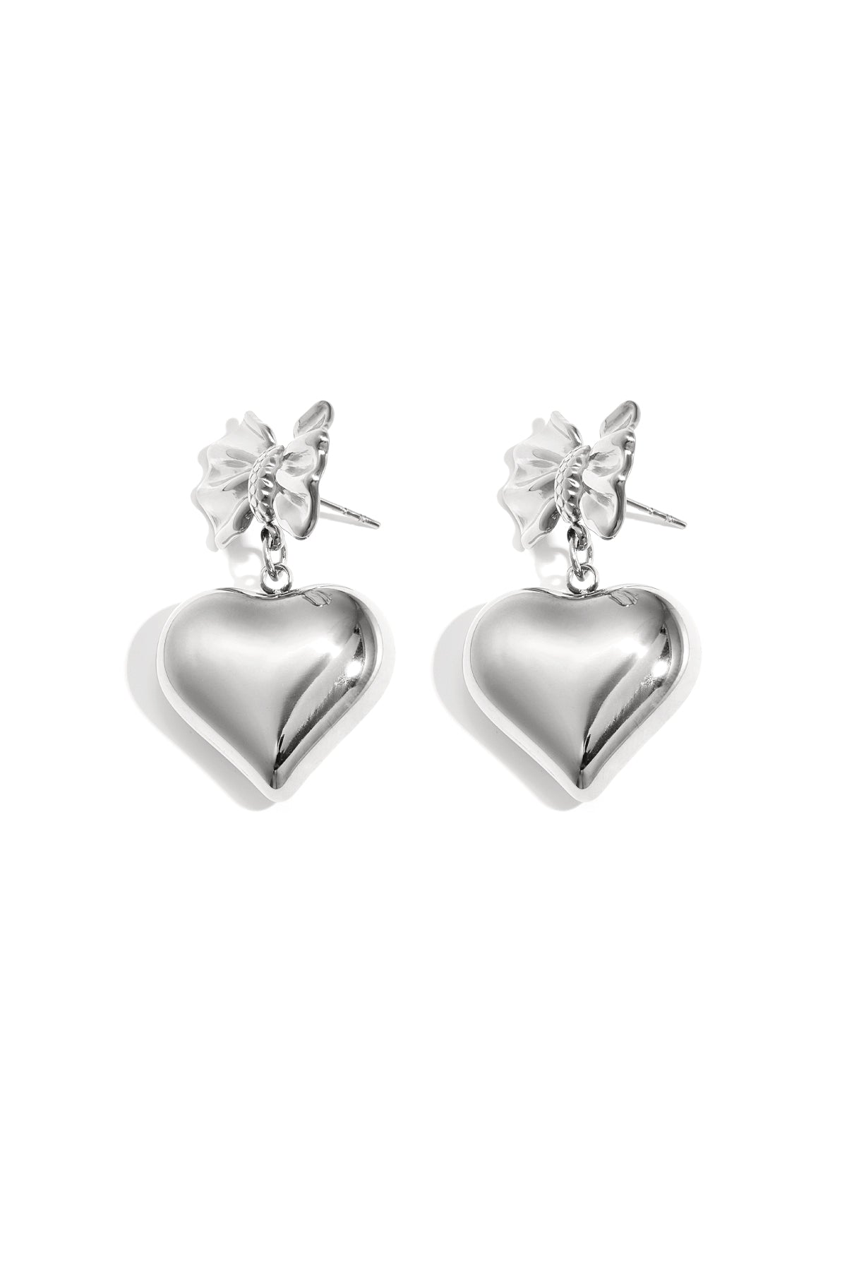 Bow earrings with hanging heart