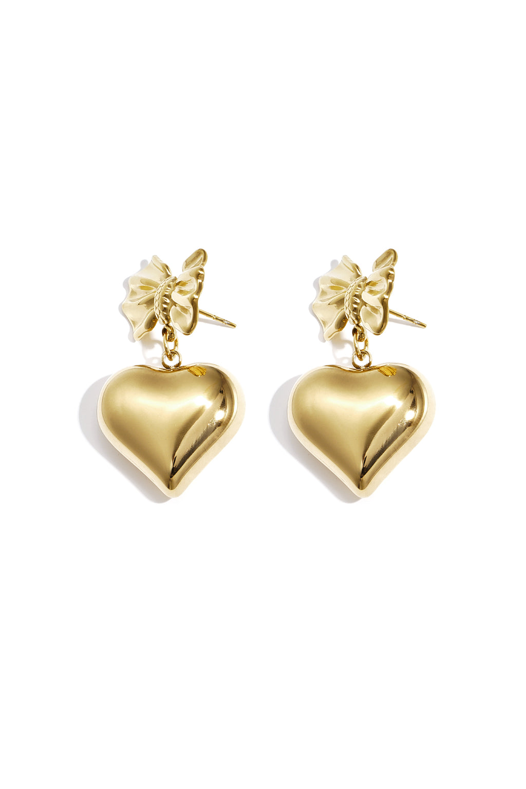 Bow earrings with hanging heart