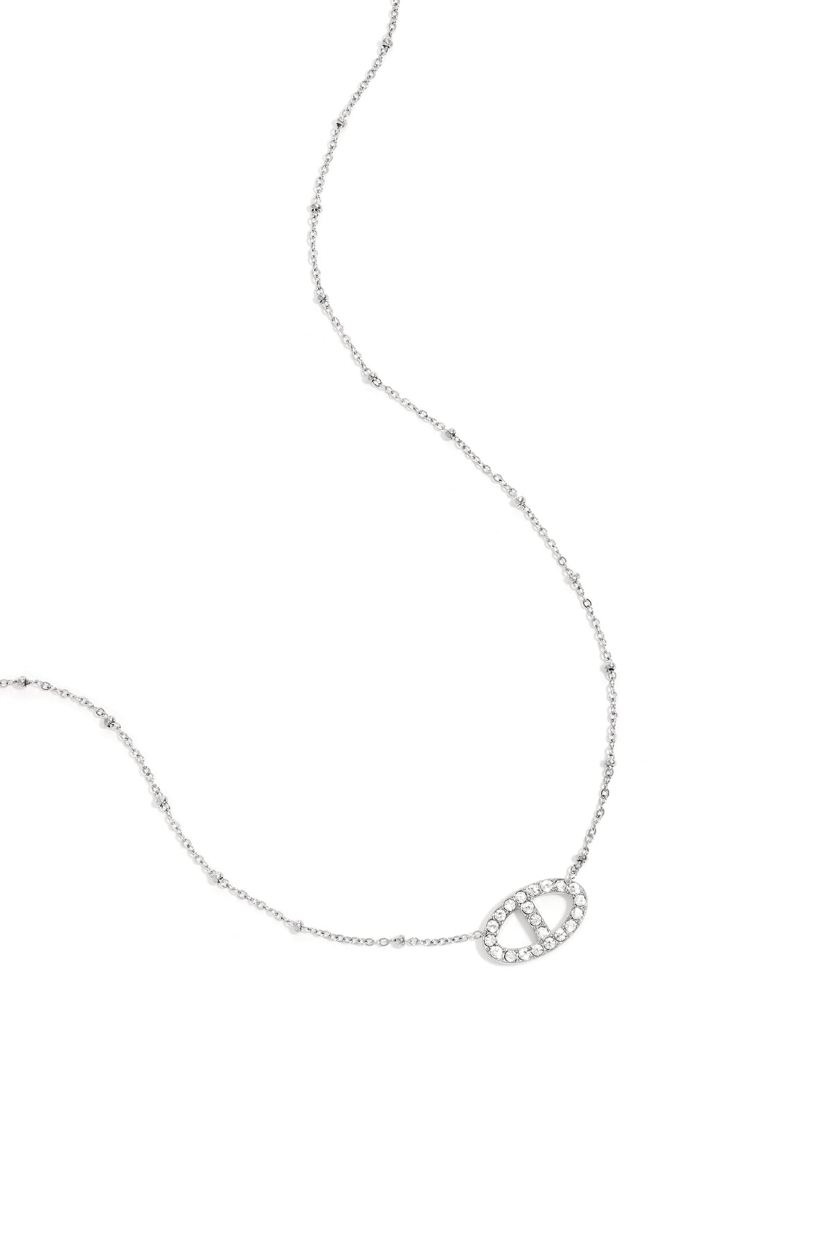 Necklace with decorated oval pendant